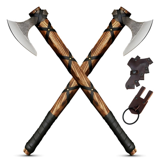 Pair of Ragnar Lothbrok Viking Axes – Hand-Forged High Carbon Steel Norse Bearded Axes Handcrafted Ash Wood Handles | Perfect Viking Gifts for Men | Antique Axes