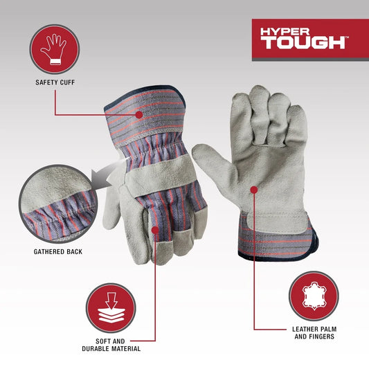 6 Pack Large Leather Palm Work Gloves Durable Cuff Gathered Back Multi-Use Outdoor Cleaning Construction Material Handling