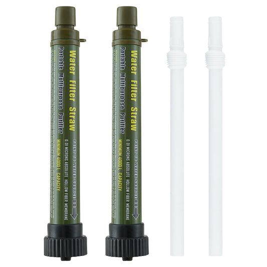 Water Filter Straw Outdoor Portable Personal Water Filter Straw Water Purifier Survival Gear and Equipment for Hiking Camping Travel and Emergency 2 Pack Army Green
