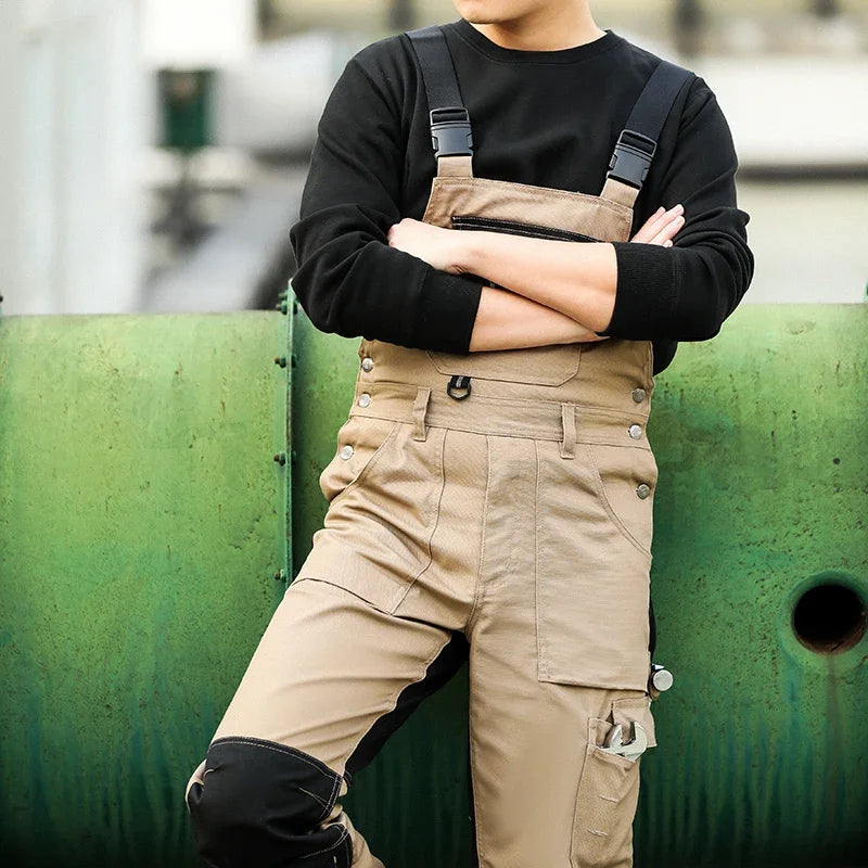 Cotton Overalls Men Workwear Mechanic Welding Overalls with Knee Pads Multi-Pocket Bib Overalls Men Work Wear