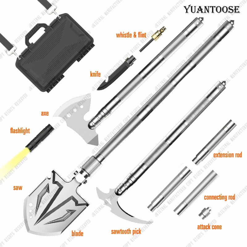 Adjustable Survival Shovel Axe Combos Kit Multitool Camping Tool Axe Shovel Tool Box For Outdoor Adventure