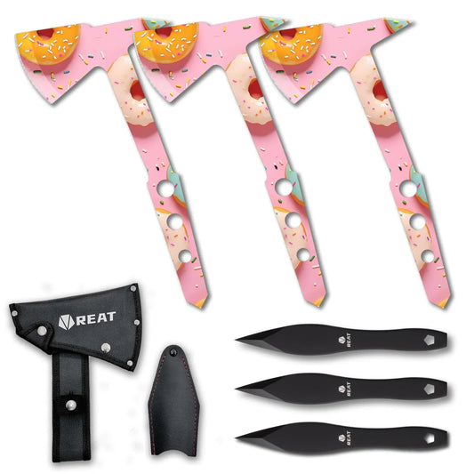 REAT Throwing Axes and Knives with Nylon Sheath 10.5" Full Tang Desgin for Back Yard Throwing Game Recreation and Competition