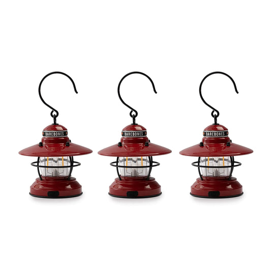 Barebones Edison Mini Lantern – 3 Packs Red Vintage LED Camping Lantern with Adjustable Brightness – Compact Weatherproof Outdoor Lantern for Hiking Tents Fishing and Home Decor