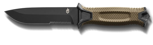 Gerber Gear StrongArm - Fixed-Blade Camping & Hunting Knife with Striking Pommel & Sheath - Premium Survival Gear - Coyote Brown Serrated Edge