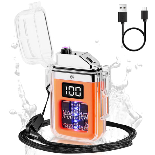 Bistfy Electric Lighter with Digital Display Type C Rechargeable USB Lighter Plasma Arc Lighter Waterproof and Windproof Flameless Cool Lighter for Camping Hiking Survival Tactical Gear