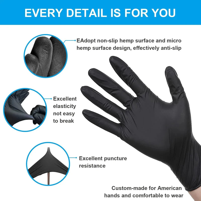 20/50/100PCS Disposable Nitrile Gloves Anti-Slip Black Industrial Gloves for Auto Mechanic Repair Cleaning Working Powder Free