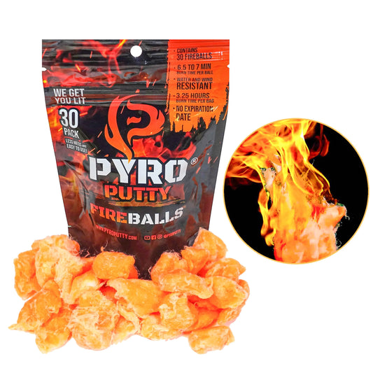 Pyro Putty Fire Balls: Fire Plugs Fire Starter with 7 Minute Burn Time Waterproof Weatherproof Emergency Kit Survival Gear Essential - 30 Pack