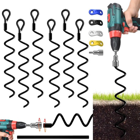 MDKAVE Heavy-Duty Ground Anchor kit with Crowbar and Drill Socket Adapter for Camping Tents Swings Trampolines Garden Fences Sheds Swings and Dog leashes (6)