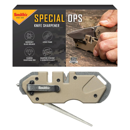 Smith’s 50984 Pocket Pal Mini Tactical Knife Sharpener - OD Green - 2 Stage Sharpener & Diamond Sharpening Rod - Outdoor Hunting Knife & Hook Sharpener - Compact Durable & Lightweight
