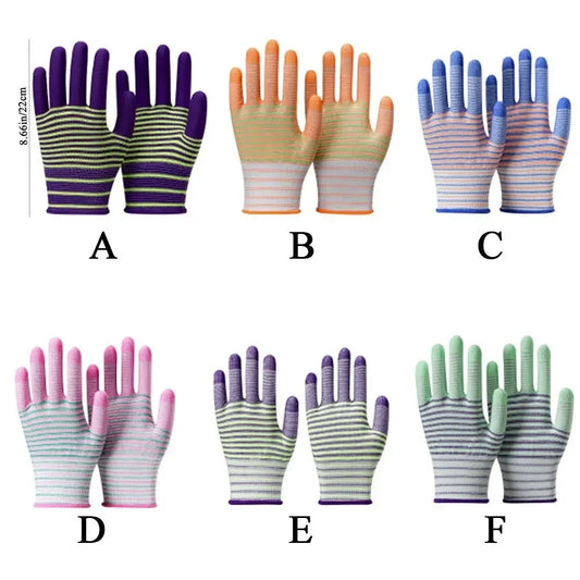 1 Pair Thorn Proof Nylon Work Gloves Non-slip Breathable Industrial Gloves Striped Safety Women,random color-Sizes Fits All