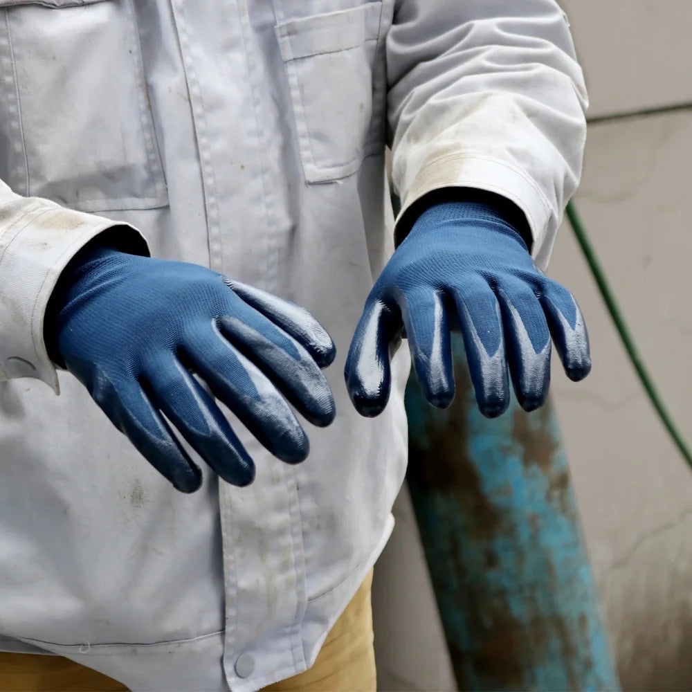 10 Pairs Nitrile Gripping Gloves Large Waterproof Anti Slip Work Gloves Garden Construction Automotive Assembly