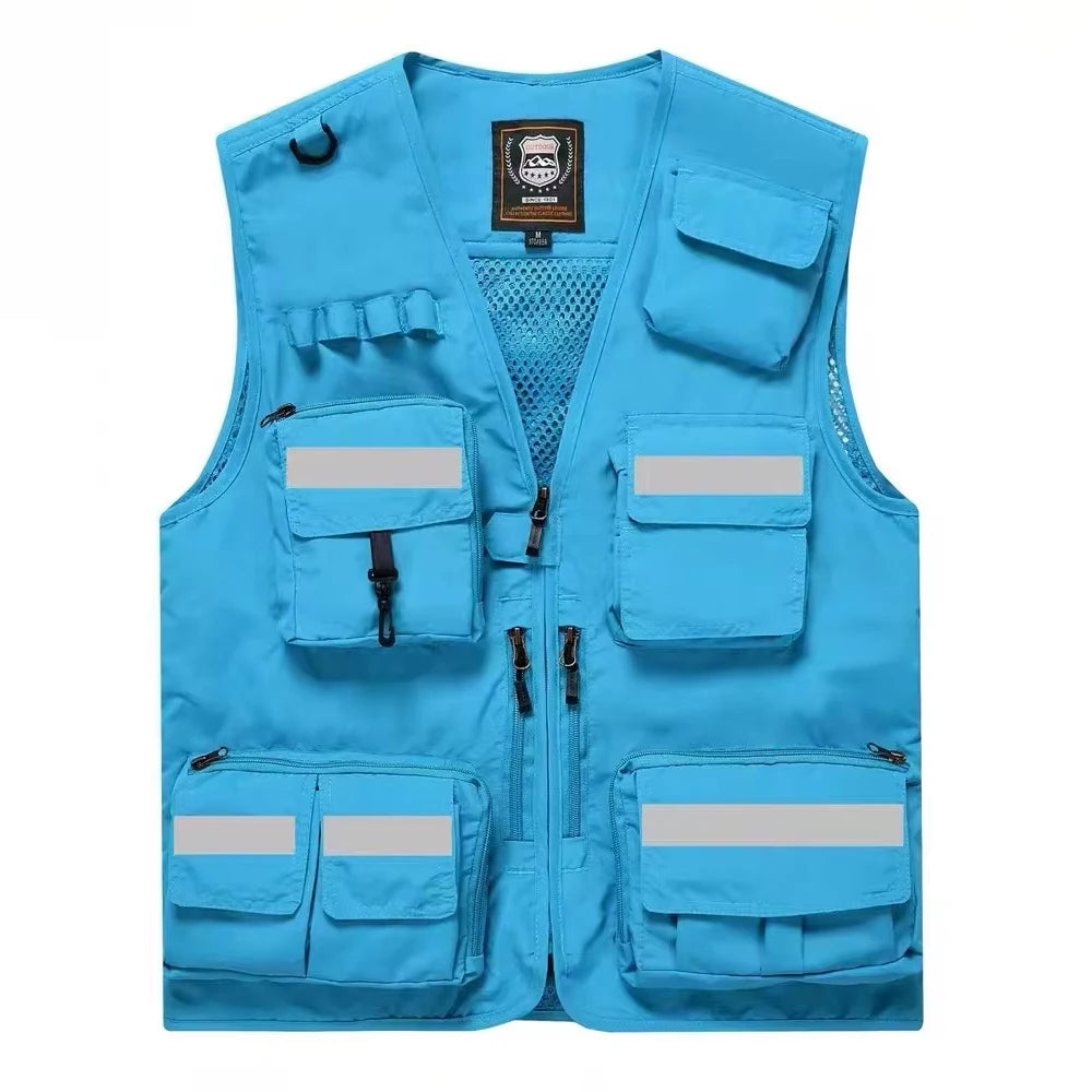 Safety Vest Man Working Clothes Multi Pocket Photography Hiking Fishing Breathable Mesh Hi Vis Work Vest