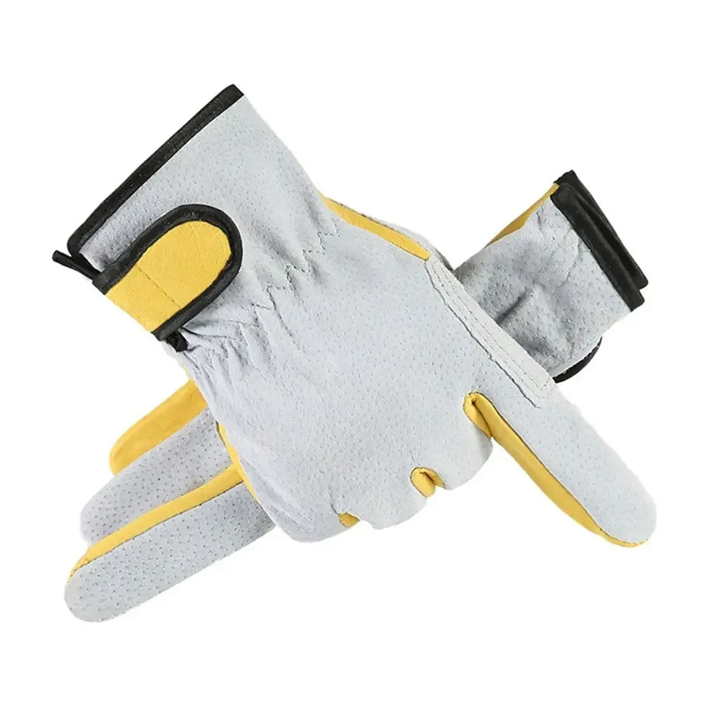 Welding Gloves Heat-Resistant Flame Retardant Leather Work Gloves Grey Yellow Anti-cutting Oven Fireplace Welder Supplies