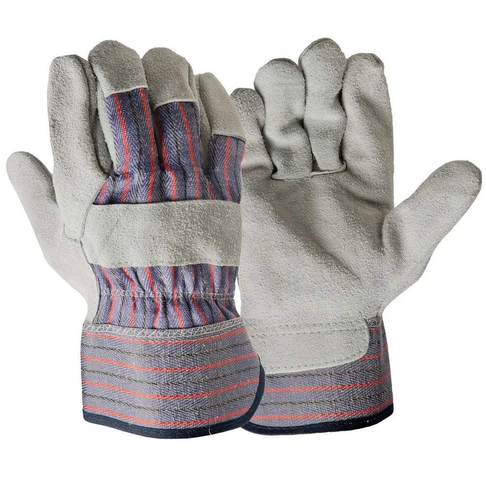 6 Pack Large Leather Palm Work Gloves Durable Cuff Gathered Back Multi-Use Outdoor Cleaning Construction Material Handling