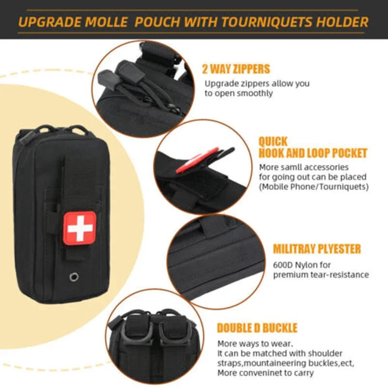 IFAK Trauma Survival Kit First Aid Medical Pouch Emergency Survival Gear Equipment with Molle Car Travel Hiking Tourniquetrats