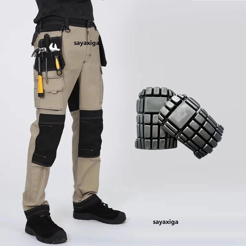 Mens Working Pants With Knee Pads Multi Pockets Cargo Pants Work Pants For Men Workwear Cargo Trousers Welding Repairman Uniform