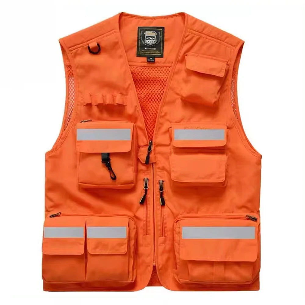 Safety Vest Man Working Clothes Multi Pocket Photography Hiking Fishing Breathable Mesh Hi Vis Work Vest