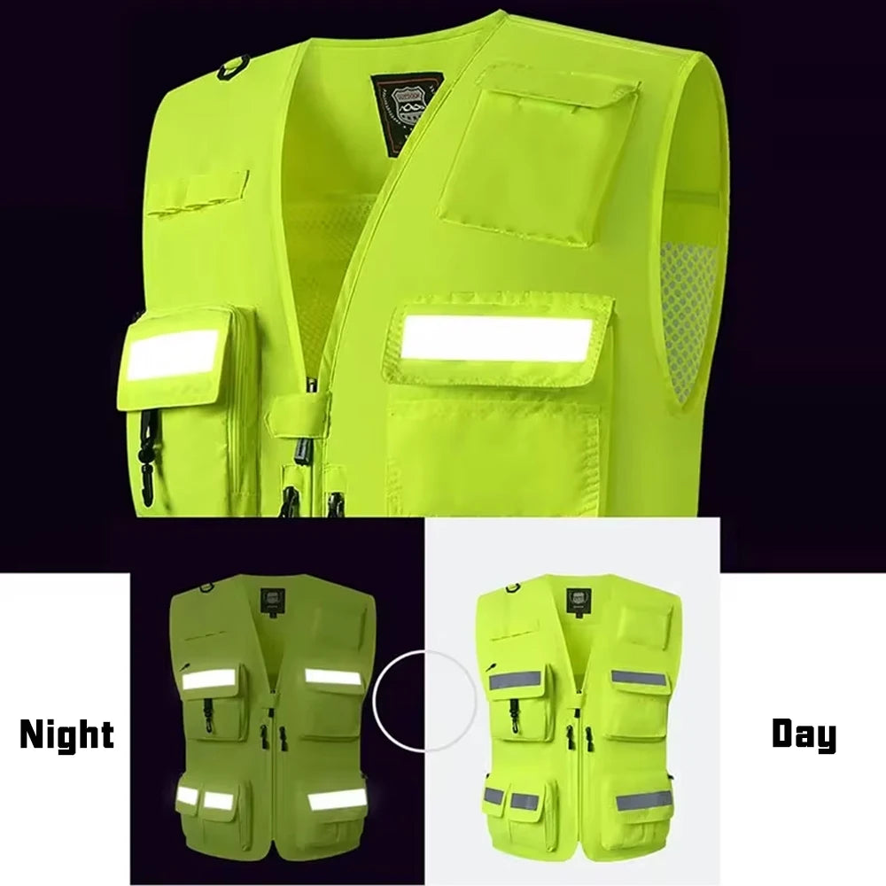 Safety Vest Man Working Clothes Multi Pocket Photography Hiking Fishing Breathable Mesh Hi Vis Work Vest