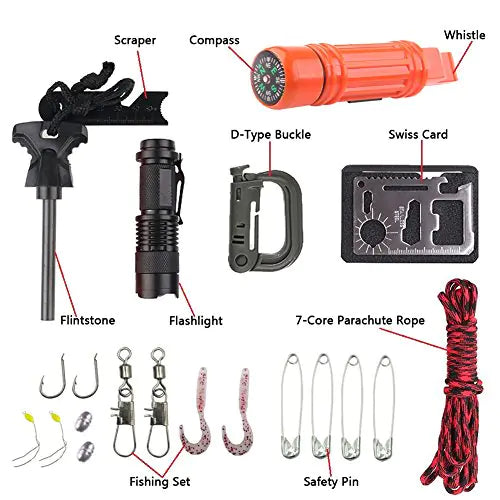 Outdoor Adventure SOS Survival Gear Set with Fishing Tools