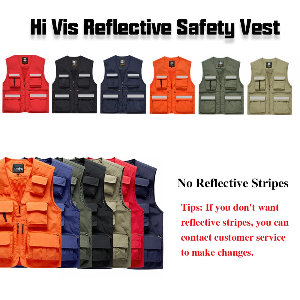 Safety Vest Man Working Clothes Multi Pocket Photography Hiking Fishing Breathable Mesh Hi Vis Work Vest