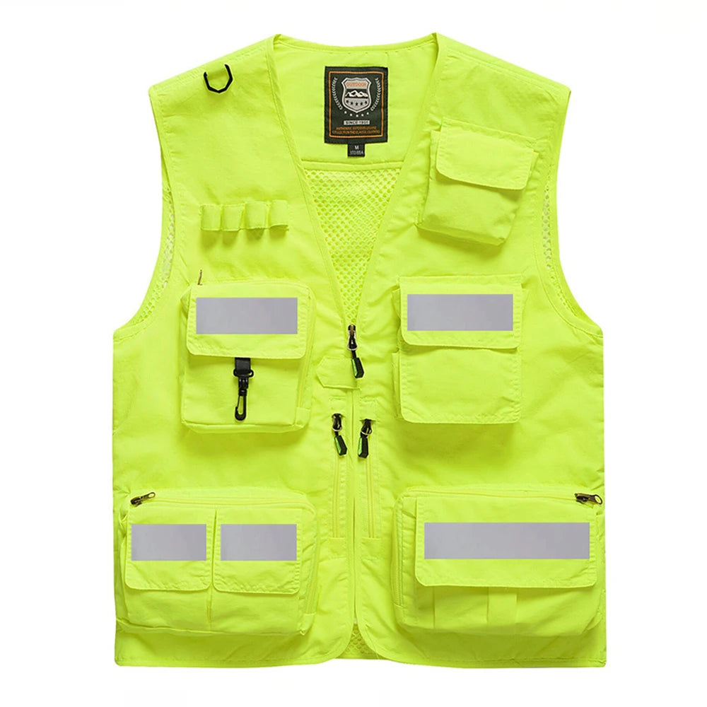 Safety Vest Man Working Clothes Multi Pocket Photography Hiking Fishing Breathable Mesh Hi Vis Work Vest