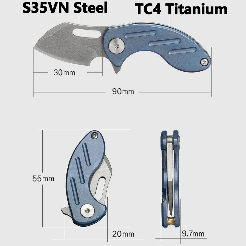 Titanium alloy S35VN folding knife high hardness keychain pocket knife outdoor EDC self-defense mini pocket knife cutting tool