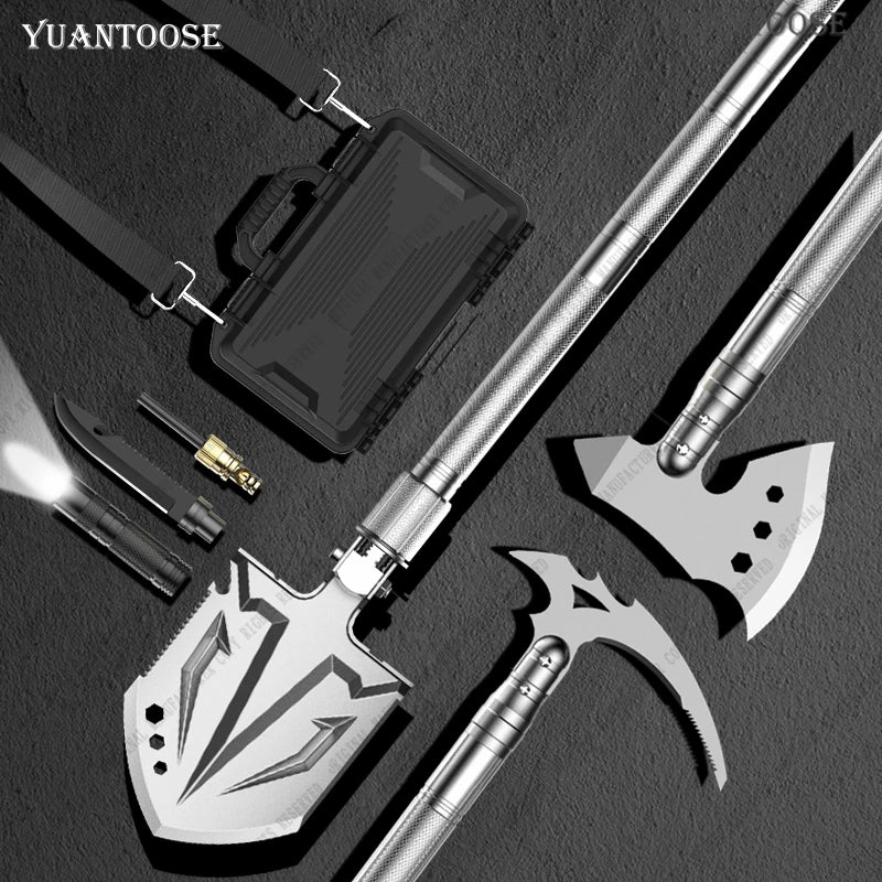 Adjustable Survival Shovel Axe Combos Kit Multitool Camping Tool Axe Shovel Tool Box For Outdoor Adventure