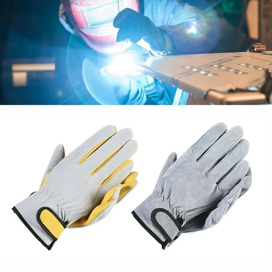 Welding Gloves Heat-Resistant Flame Retardant Leather Work Gloves Grey Yellow Anti-cutting Oven Fireplace Welder Supplies