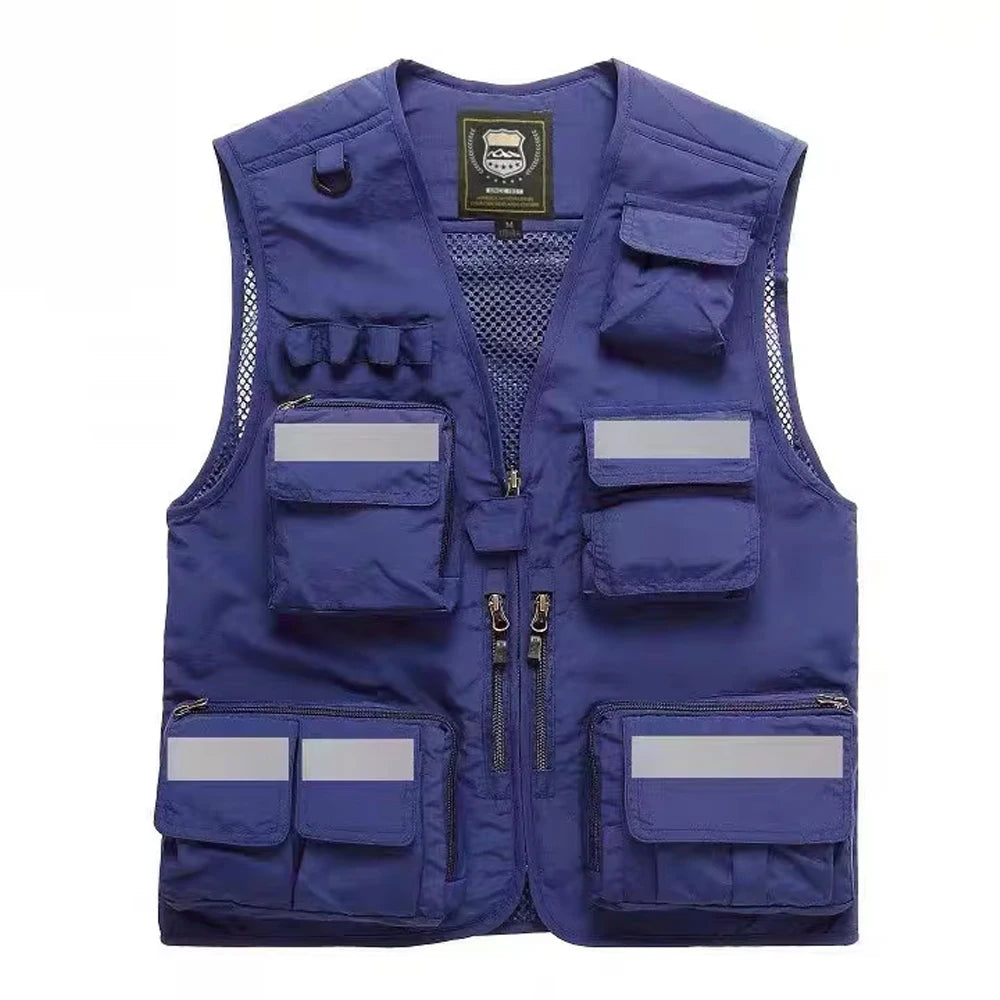 Safety Vest Man Working Clothes Multi Pocket Photography Hiking Fishing Breathable Mesh Hi Vis Work Vest