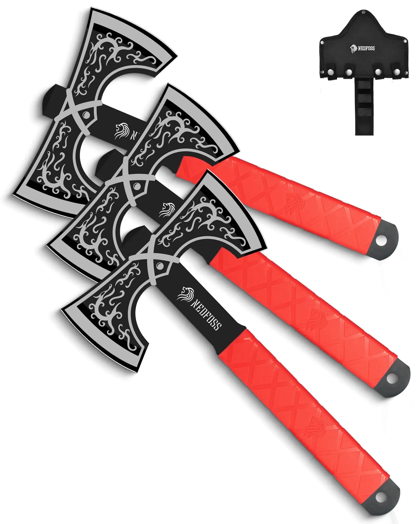 NedFoss Dragon Throwing Axe Set 11.6" Throwing Axes and Tomahawks Throwing Products Pack of 3 Viking Double Bit Tear-Resistant TPR Handle Throwing Axe for Axe Throwing Game (Throwing Axes)