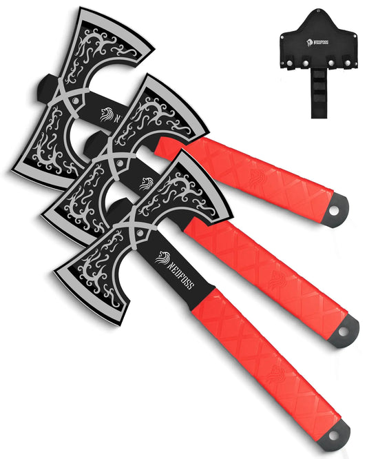 NedFoss Dragon Throwing Axe Set 11.6" Throwing Axes and Tomahawks Throwing Products Pack of 3 Viking Double Bit Tear-Resistant TPR Handle Throwing Axe for Axe Throwing Game (Throwing Axes)
